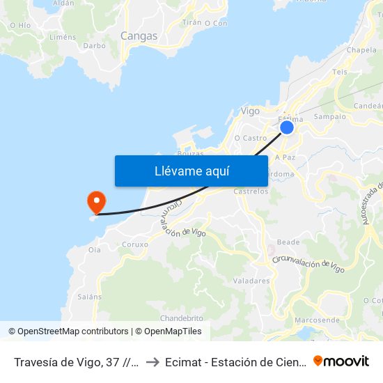 Travesía de Vigo, 37 // A Fonte da Palmeira to Ecimat - Estación de Ciencias Mariñas de Toralla map