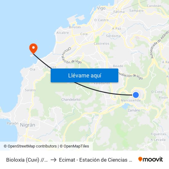 Bioloxía (Cuvi) // Os Lagos to Ecimat - Estación de Ciencias Mariñas de Toralla map
