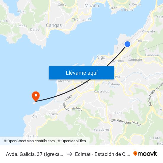 Avda. Galicia, 37 (Igrexa) // O Campo do Cangueiro to Ecimat - Estación de Ciencias Mariñas de Toralla map