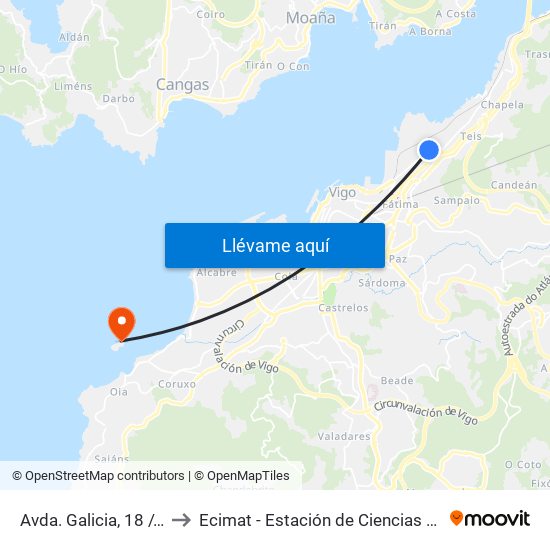 Avda. Galicia, 18 // Os Caños to Ecimat - Estación de Ciencias Mariñas de Toralla map