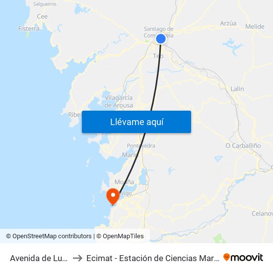 Avenida de Lugo, 203 to Ecimat - Estación de Ciencias Mariñas de Toralla map