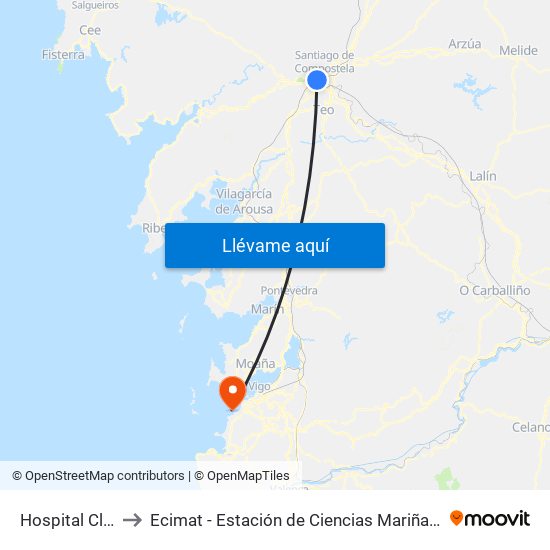 Hospital Clínico to Ecimat - Estación de Ciencias Mariñas de Toralla map