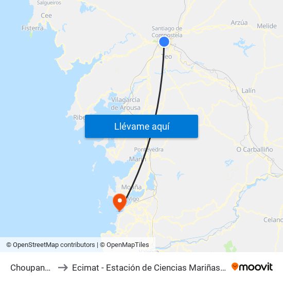 Choupana, 11 to Ecimat - Estación de Ciencias Mariñas de Toralla map