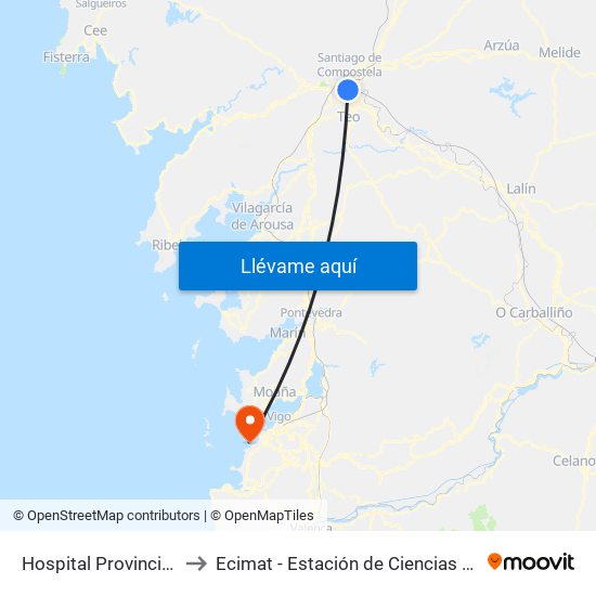 Hospital Provincial de Conxo to Ecimat - Estación de Ciencias Mariñas de Toralla map