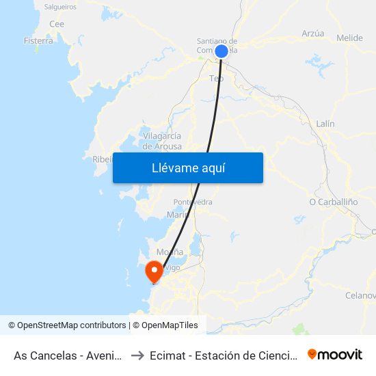 As Cancelas - Avenida Xoán Paulo II to Ecimat - Estación de Ciencias Mariñas de Toralla map