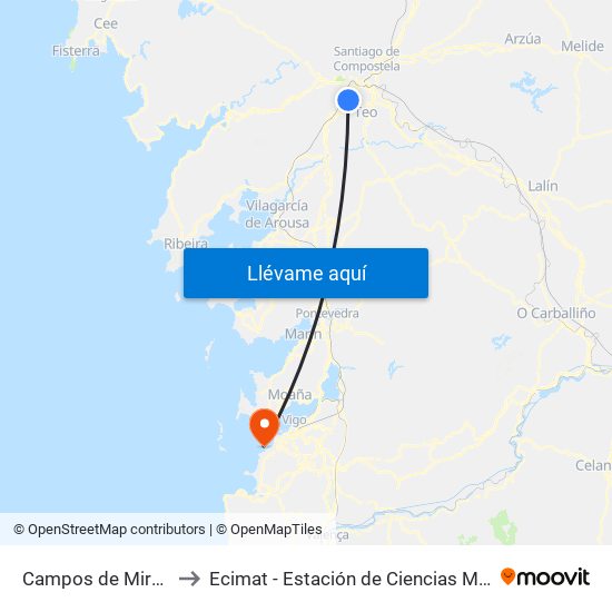 Campos de Mirabel (Teo) to Ecimat - Estación de Ciencias Mariñas de Toralla map