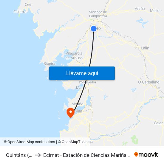 Quintáns (Teo) to Ecimat - Estación de Ciencias Mariñas de Toralla map