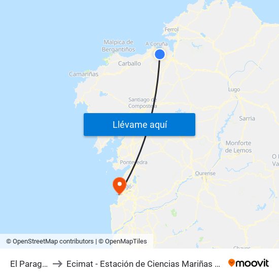 El Paraguas to Ecimat - Estación de Ciencias Mariñas de Toralla map