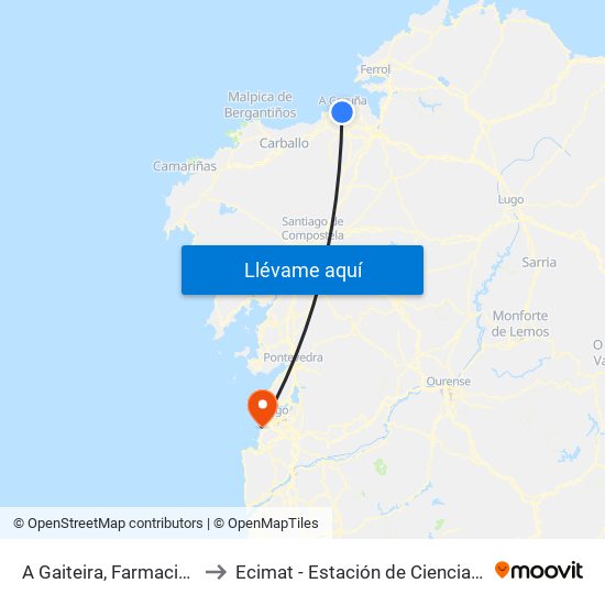 A Gaiteira, Farmacia (Interurbano) to Ecimat - Estación de Ciencias Mariñas de Toralla map