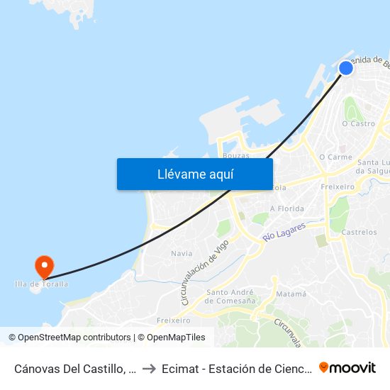 Cánovas Del Castillo, 12 - A Laxe (Vigo) to Ecimat - Estación de Ciencias Mariñas de Toralla map