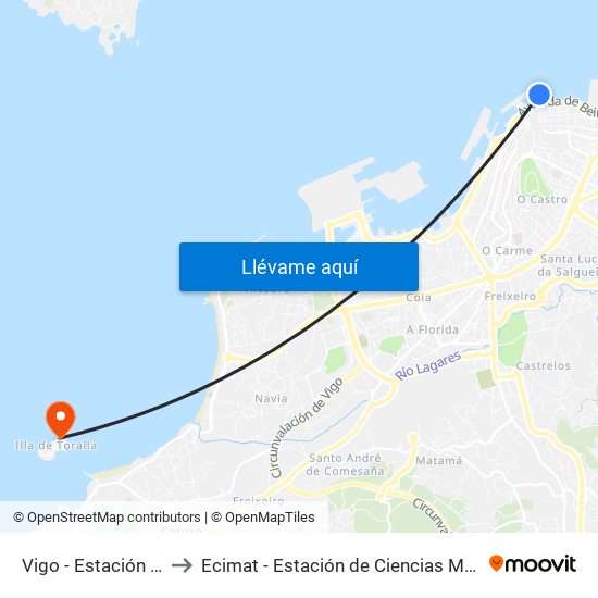 Vigo - Estación Marítima to Ecimat - Estación de Ciencias Mariñas de Toralla map