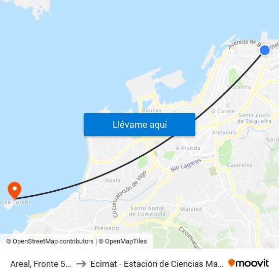 Areal, Fronte 50 (Vigo) to Ecimat - Estación de Ciencias Mariñas de Toralla map