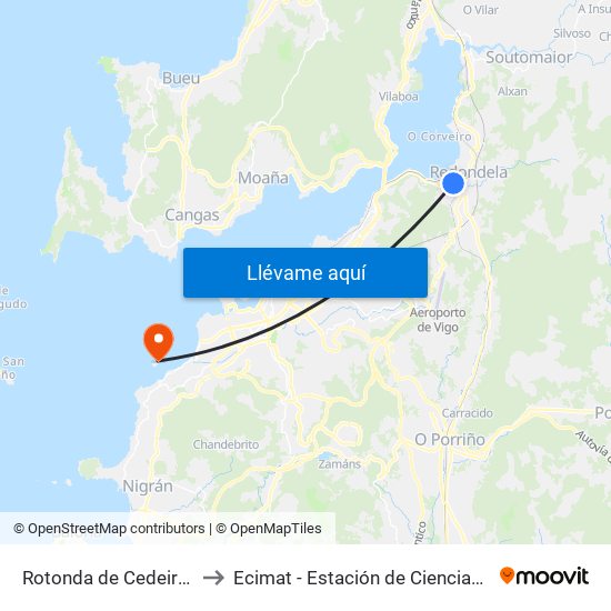 Rotonda de Cedeira (Redondela) to Ecimat - Estación de Ciencias Mariñas de Toralla map