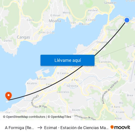 A Formiga (Redondela) to Ecimat - Estación de Ciencias Mariñas de Toralla map