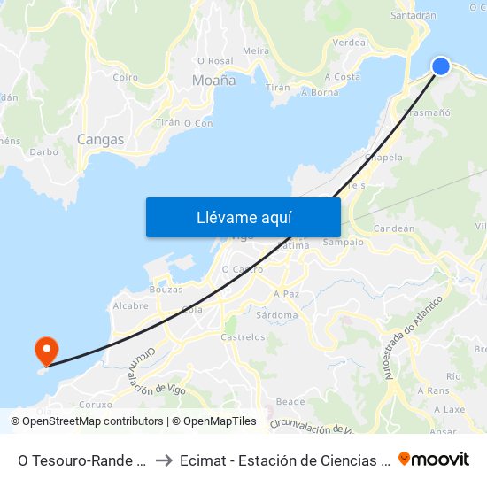O Tesouro-Rande (Redondela) to Ecimat - Estación de Ciencias Mariñas de Toralla map