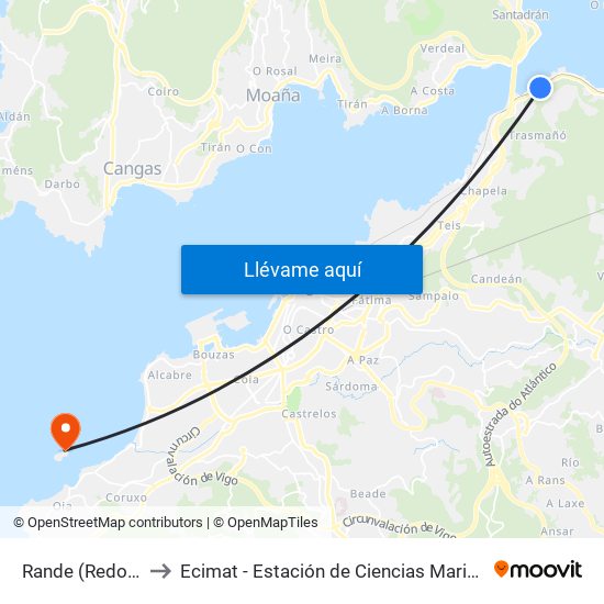 Rande (Redondela) to Ecimat - Estación de Ciencias Mariñas de Toralla map