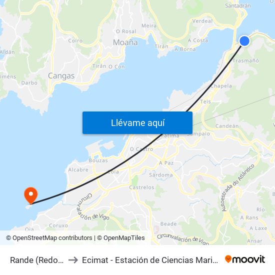 Rande (Redondela) to Ecimat - Estación de Ciencias Mariñas de Toralla map