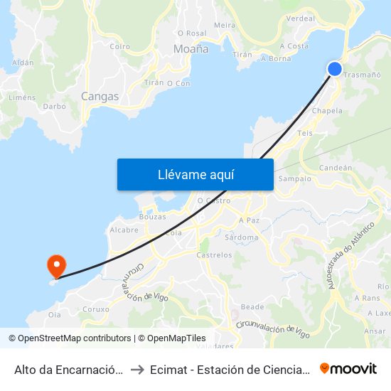 Alto da Encarnación (Redondela) to Ecimat - Estación de Ciencias Mariñas de Toralla map