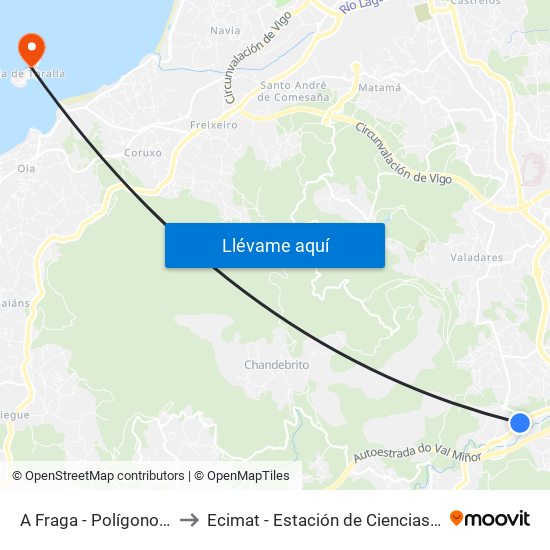 A Fraga - Polígono (Gondomar) to Ecimat - Estación de Ciencias Mariñas de Toralla map