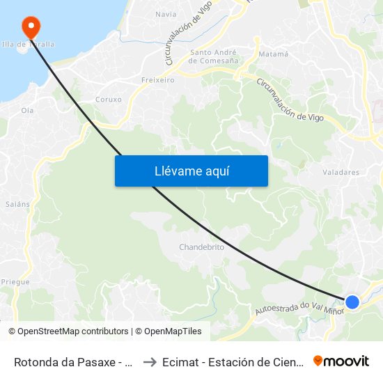Rotonda da Pasaxe - Vincios (Gondomar) to Ecimat - Estación de Ciencias Mariñas de Toralla map