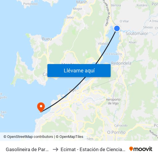 Gasolineira de Paredes (Vilaboa) to Ecimat - Estación de Ciencias Mariñas de Toralla map