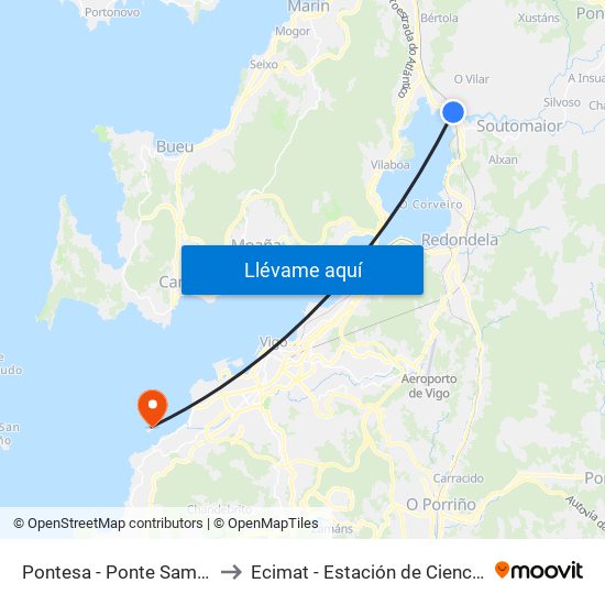 Pontesa - Ponte Sampaio (Pontevedra) to Ecimat - Estación de Ciencias Mariñas de Toralla map