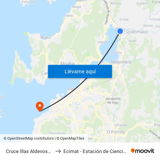 Cruce Illas Aldevosas (Soutomaior) to Ecimat - Estación de Ciencias Mariñas de Toralla map