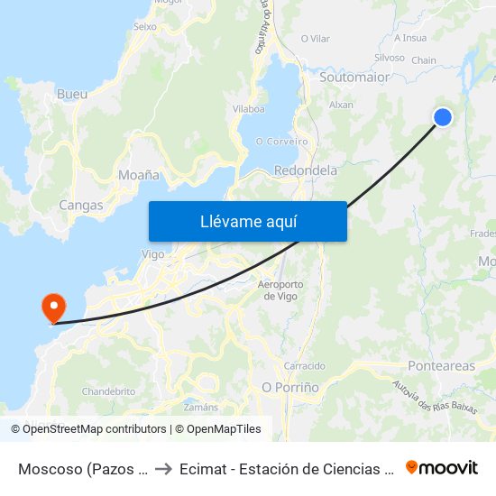 Moscoso (Pazos de Borbén) to Ecimat - Estación de Ciencias Mariñas de Toralla map