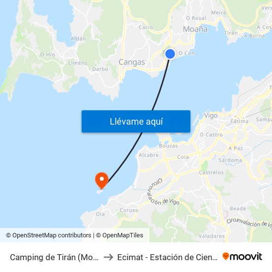 Camping de Tirán (Moaña) - A Carrasqueira to Ecimat - Estación de Ciencias Mariñas de Toralla map