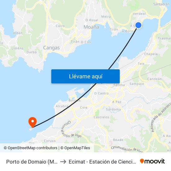 Porto de Domaio (Moaña) - O Laxido to Ecimat - Estación de Ciencias Mariñas de Toralla map