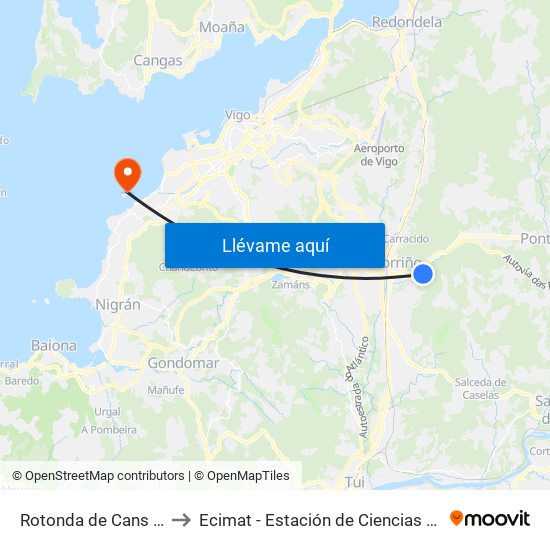 Rotonda de Cans (O Porriño) to Ecimat - Estación de Ciencias Mariñas de Toralla map
