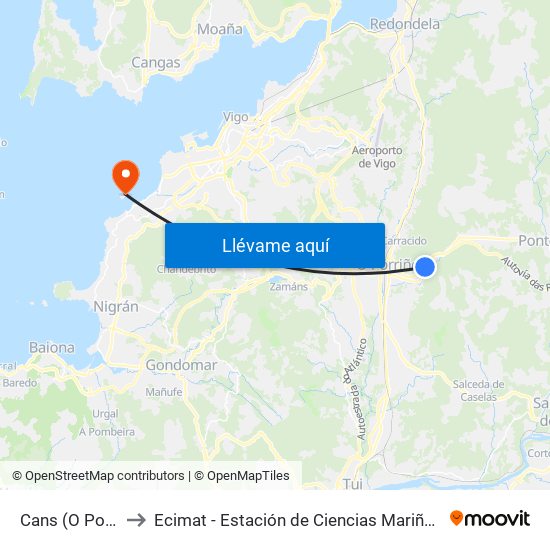 Cans (O Porriño) to Ecimat - Estación de Ciencias Mariñas de Toralla map