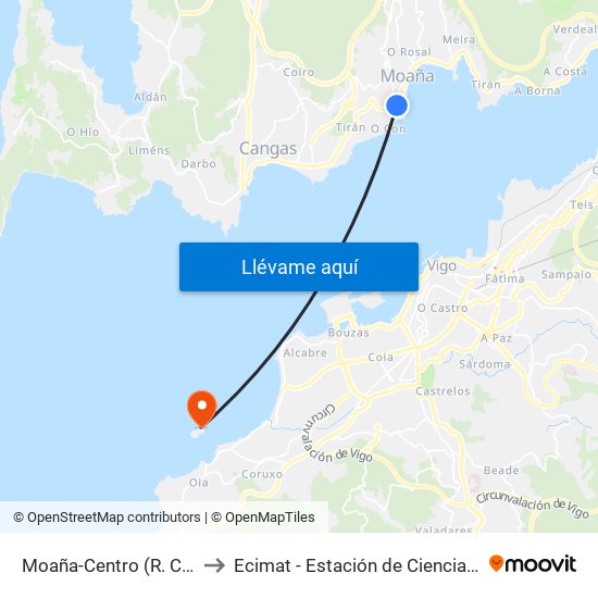 Moaña-Centro (R. Cabanillas, 214) to Ecimat - Estación de Ciencias Mariñas de Toralla map