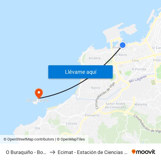 O Buraquiño - Bouzas (Vigo) to Ecimat - Estación de Ciencias Mariñas de Toralla map