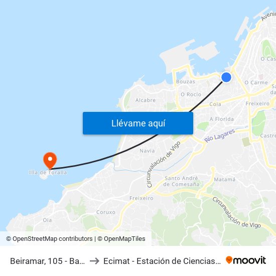 Beiramar, 105 - Barreras (Vigo) to Ecimat - Estación de Ciencias Mariñas de Toralla map