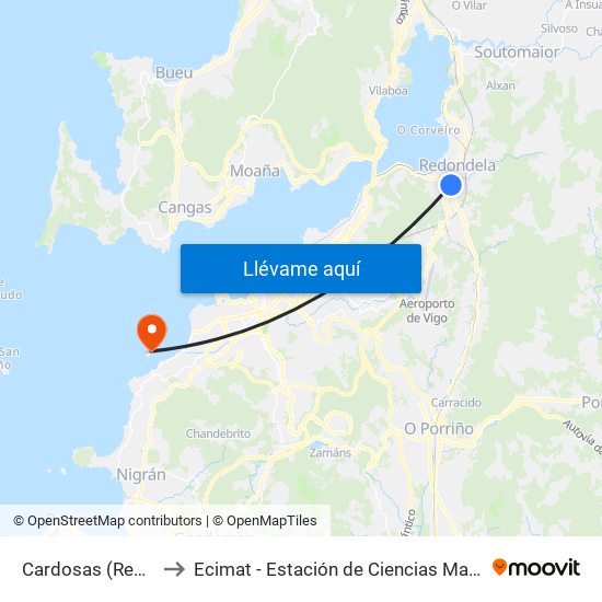 Cardosas (Redondela) to Ecimat - Estación de Ciencias Mariñas de Toralla map