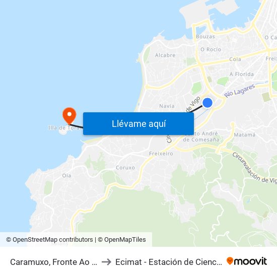 Caramuxo, Fronte Ao 13 - A Roda (Vigo) to Ecimat - Estación de Ciencias Mariñas de Toralla map