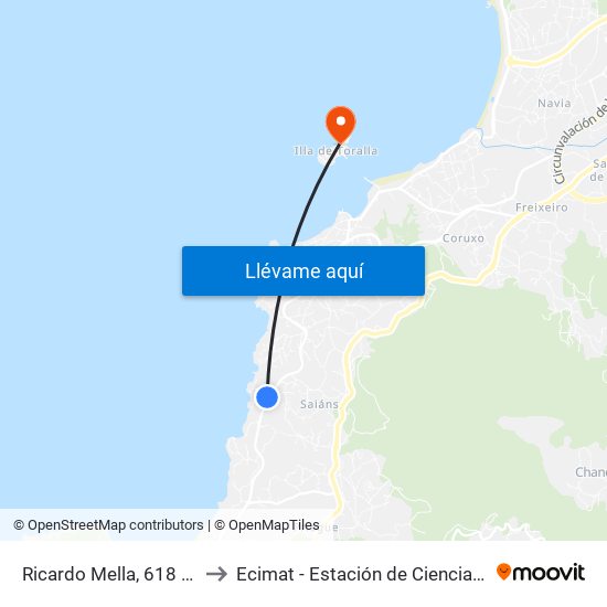 Ricardo Mella, 618 - Saiáns (Vigo) to Ecimat - Estación de Ciencias Mariñas de Toralla map