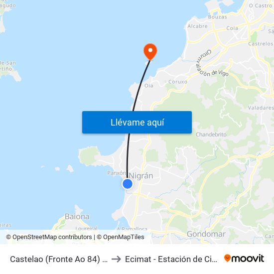 Castelao (Fronte Ao 84) - Faro de Panxón (Nigrán) to Ecimat - Estación de Ciencias Mariñas de Toralla map