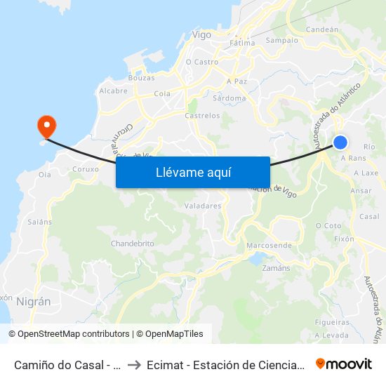 Camiño do Casal - Ramilo (Mos) to Ecimat - Estación de Ciencias Mariñas de Toralla map