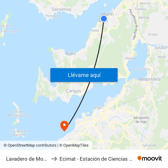 Lavadero de Mogor (Marín) to Ecimat - Estación de Ciencias Mariñas de Toralla map