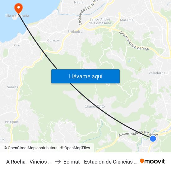 A Rocha - Vincios (Gondomar) to Ecimat - Estación de Ciencias Mariñas de Toralla map