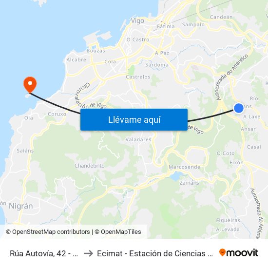 Rúa Autovía, 42 - Rans (Mos) to Ecimat - Estación de Ciencias Mariñas de Toralla map
