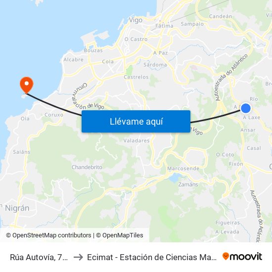Rúa Autovía, 72 (Mos) to Ecimat - Estación de Ciencias Mariñas de Toralla map