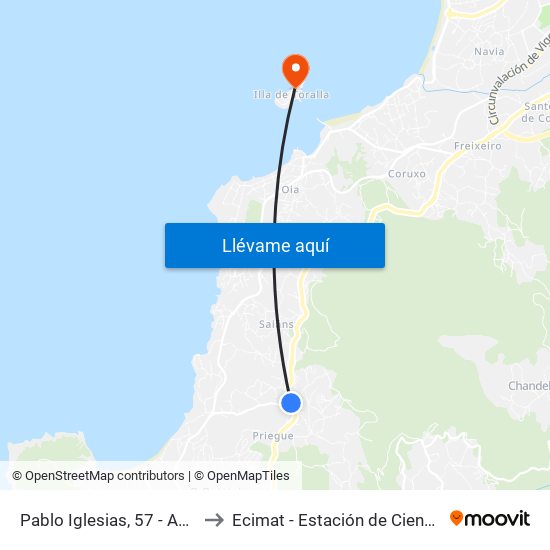 Pablo Iglesias, 57 - As Medoñas (Nigrán) to Ecimat - Estación de Ciencias Mariñas de Toralla map