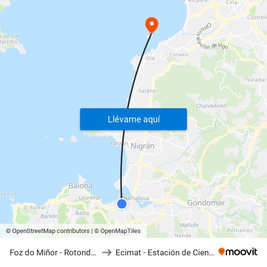 Foz do Miñor - Rotonda de Sabarís (Baiona) to Ecimat - Estación de Ciencias Mariñas de Toralla map
