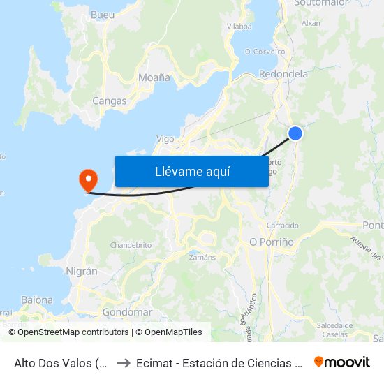Alto Dos Valos (Redondela) to Ecimat - Estación de Ciencias Mariñas de Toralla map