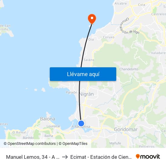 Manuel Lemos, 34 - A Ramallosa (Nigrán) to Ecimat - Estación de Ciencias Mariñas de Toralla map