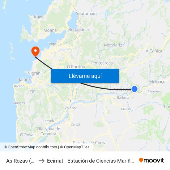 As Rozas (Arbo) to Ecimat - Estación de Ciencias Mariñas de Toralla map