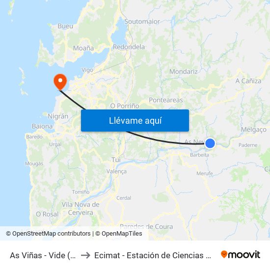 As Viñas - Vide (As Neves) to Ecimat - Estación de Ciencias Mariñas de Toralla map